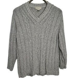 Studio Works Woman 2X Gray Speckled Cable Knit V-Neck Pullover Sweater Cozy